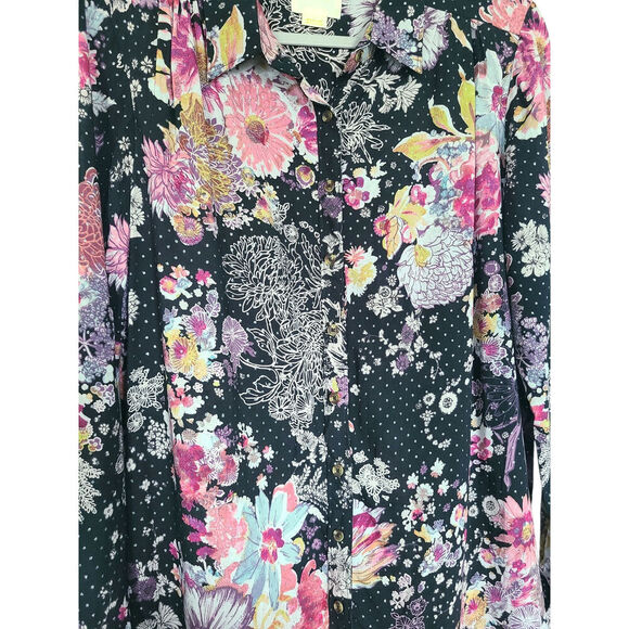 Anthropologie Maeve Autumnal Floral High-Low Button Front Tunic Top Size Medium - Picture 6 of 9